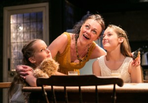 Charlotte Pourret Wythe as Young Lily, Gillian Kirkpatrick as Anna and Sophie Pourret Wythe as Young Laura in The House of Mirrors and Hearts. Photo Credit Darren Bell  (3)